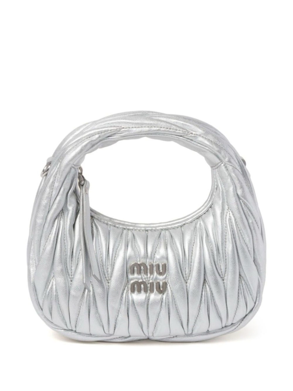 Miu Miu Silver Ruched Leather Shoulder Bag